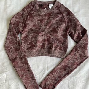 Gymshark Crop Athletic Top, Purple Camo, Size S